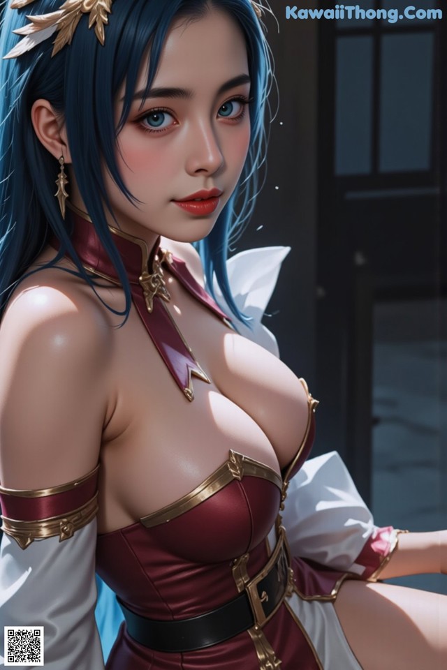 Hentai - Captivating Grace of the Cosmic Maiden Set.2 20250125 Part 8 No.b7b8ca A woman with blue hair wearing a red and white outfit.