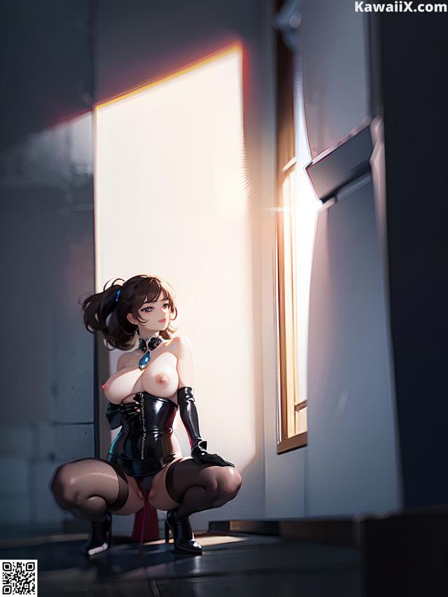 A woman in a black dress is sitting on the floor.