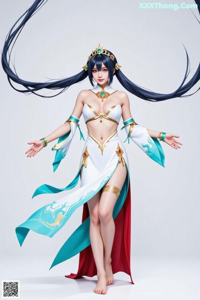 Hentai - Under the Radiance of Celestial Grace Set.1 20250106 Part 12 No.6db528 A woman in a white and blue outfit with long black hair.