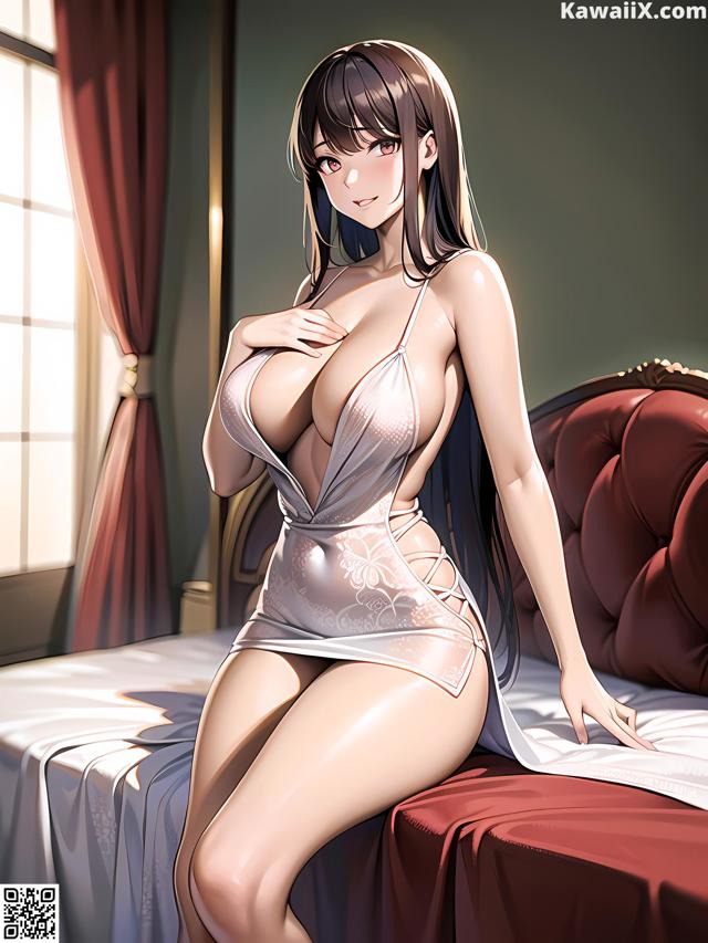 Hentai - 华彩繁花 Set 1 20230602 Part 25 No.930c28 A woman in a white lingerie sitting on a bed.