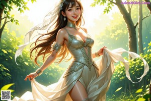 A woman in a wedding dress with a flower crown on her head.