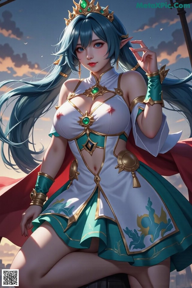 Hentai - Under the Radiance of Celestial Grace Set.2 20250124 Part 1 No.b9d2ac A woman in a white and green dress with a crown on her head.
